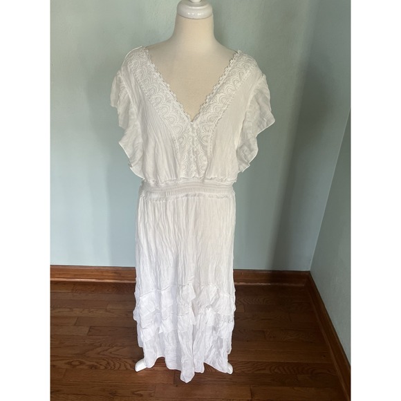 J Gee White Maxi Dress Size 3X Beach Wedding Vacation Family Pictures Lace Boho - Picture 1 of 7